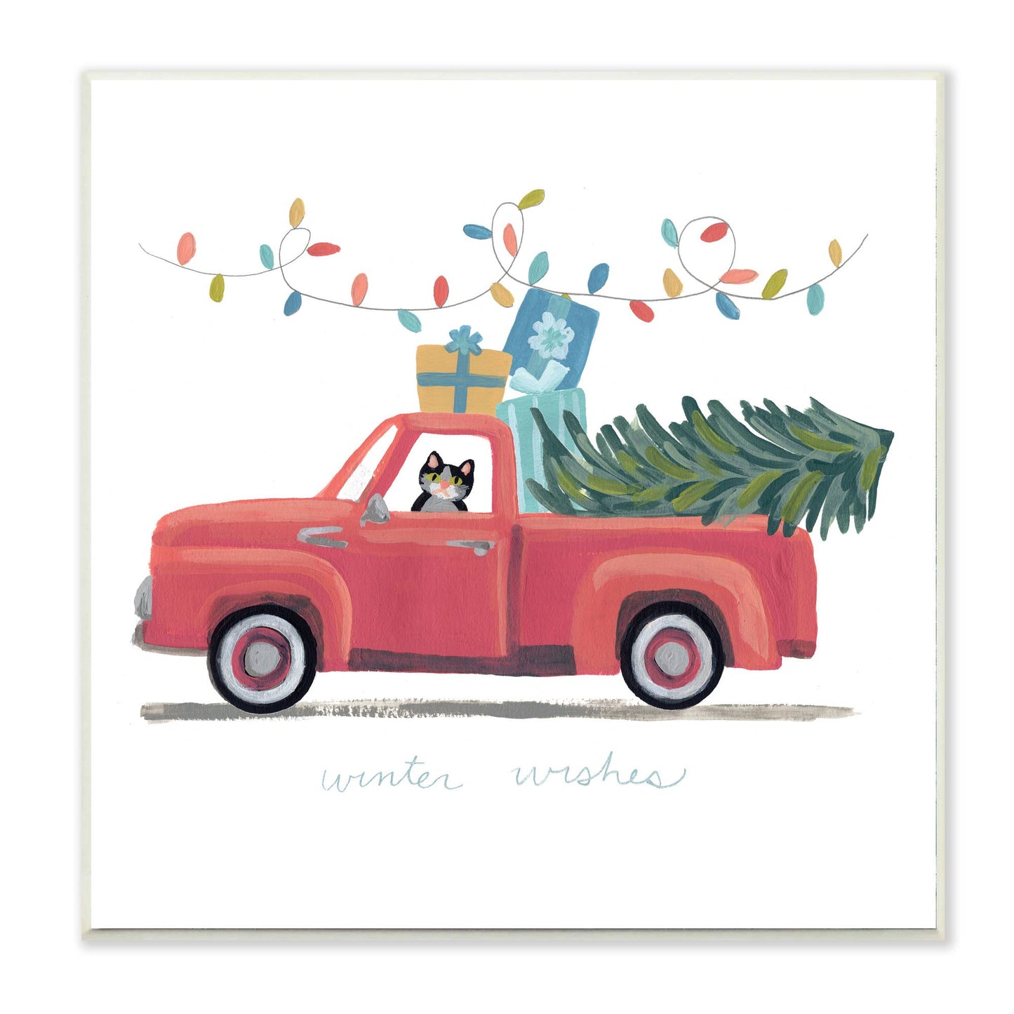 Red Christmas Truck with Cat Wall Plaque