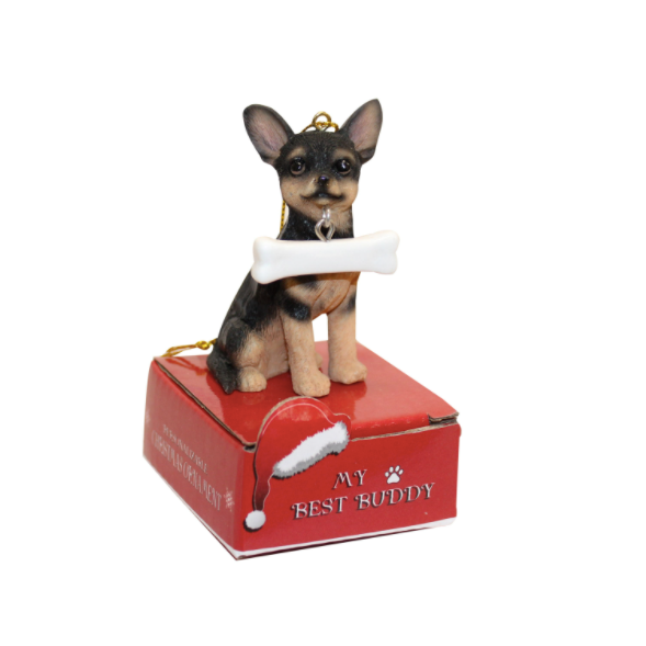 Statue Ornament with Bone-Black Chihuahua