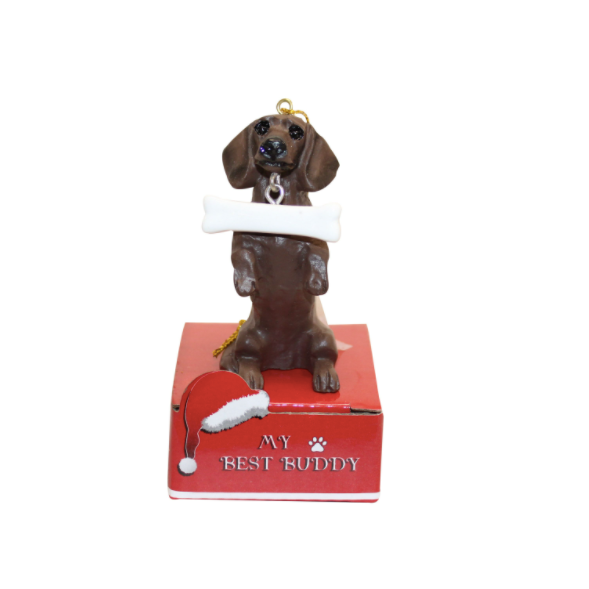 Statue Ornament with Bone-Red Dachshund