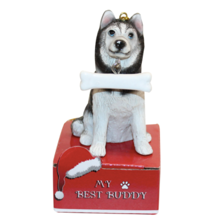 Statue Ornament with Bone-Siberian Husky