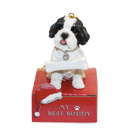 Statue Ornament with Bone-Black Shih Tzu