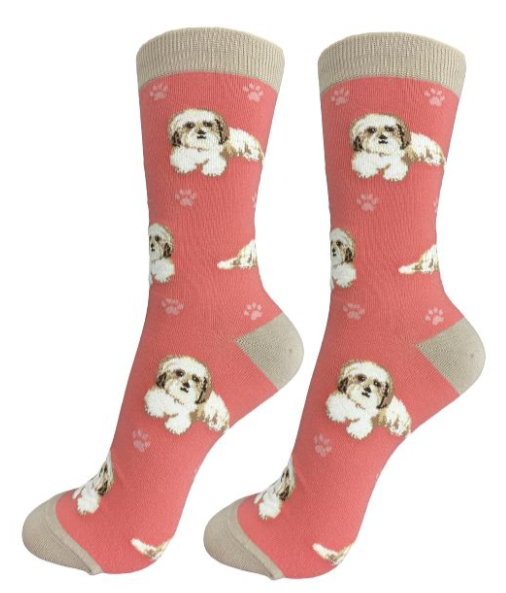 Happy Tails Socks-Tan & White Shih Tzu