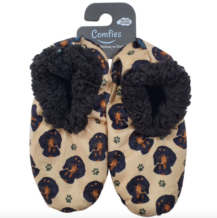 Pet Lover Slippers-Black Dachshund
