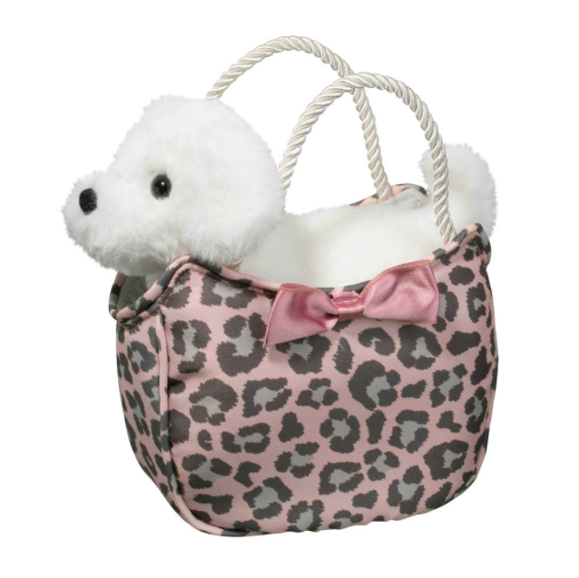 Sweet Leopard Sassy Sak with White Dog Plush