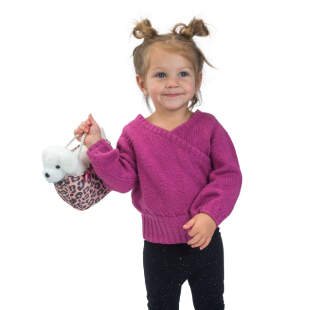 Sweet Leopard Sassy Sak with White Dog Plush