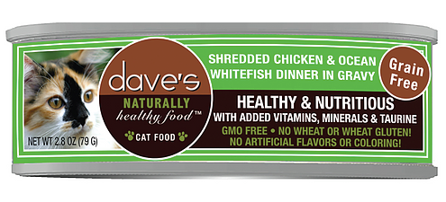 Dave's Pet Food Naturally Healthy Grain Free Wet Cat Food-Shredded Chicken and Ocean Whitefish