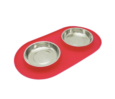 Messy Mutts Cat Silicone Double Feeder-Red