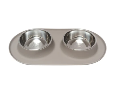 Messy Mutts Dog Silicone Double Feeder-Grey