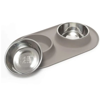 Messy Mutts Dog Silicone Double Feeder-Grey