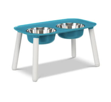 Messy Mutts Dog Silicone Elevated Double Feeder-Blue