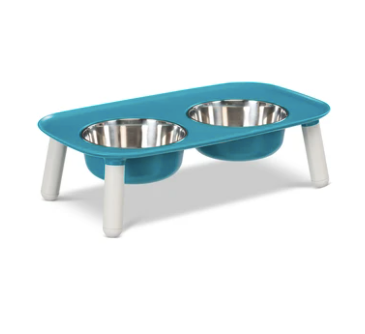 Messy Mutts Dog Silicone Elevated Double Feeder-Blue