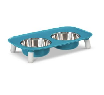 Messy Mutts Dog Silicone Elevated Double Feeder-Blue