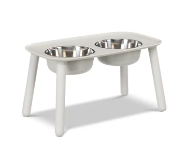 Messy Mutts Dog Silicone Elevated Double Feeder-Light Grey