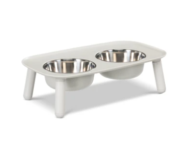 Messy Mutts Dog Silicone Elevated Double Feeder-Light Grey