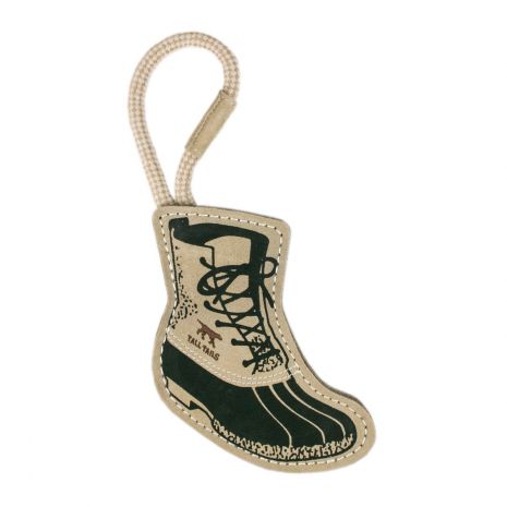 Natural Leather & Wood Hiking Boot Tug Toy