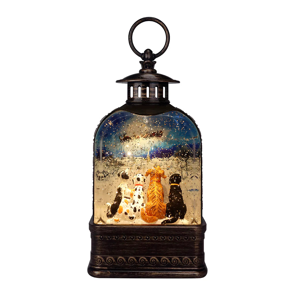 Dog Holiday Glitter Lantern 10.75" tall