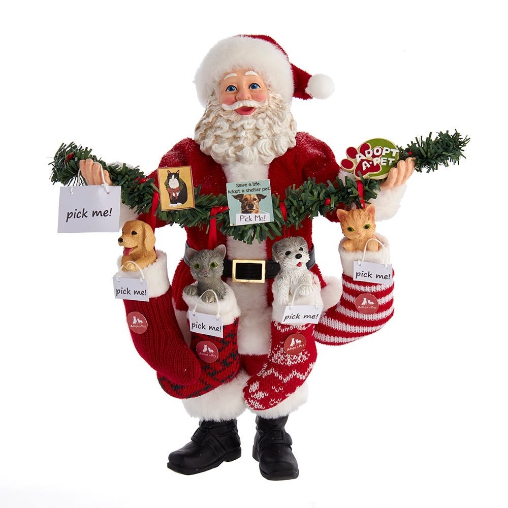 Fabriche Pet Adoption Santa Claus Christmas Figurine 10.5 Inch