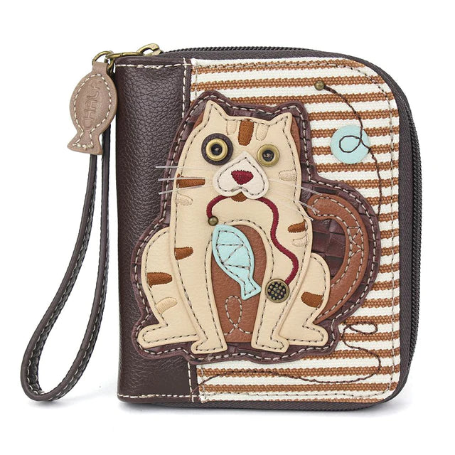 Tan Cat Zip Wallet