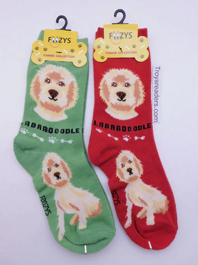 Red and green labradoodle socks at Maggie's Pet Boutique Delaware
