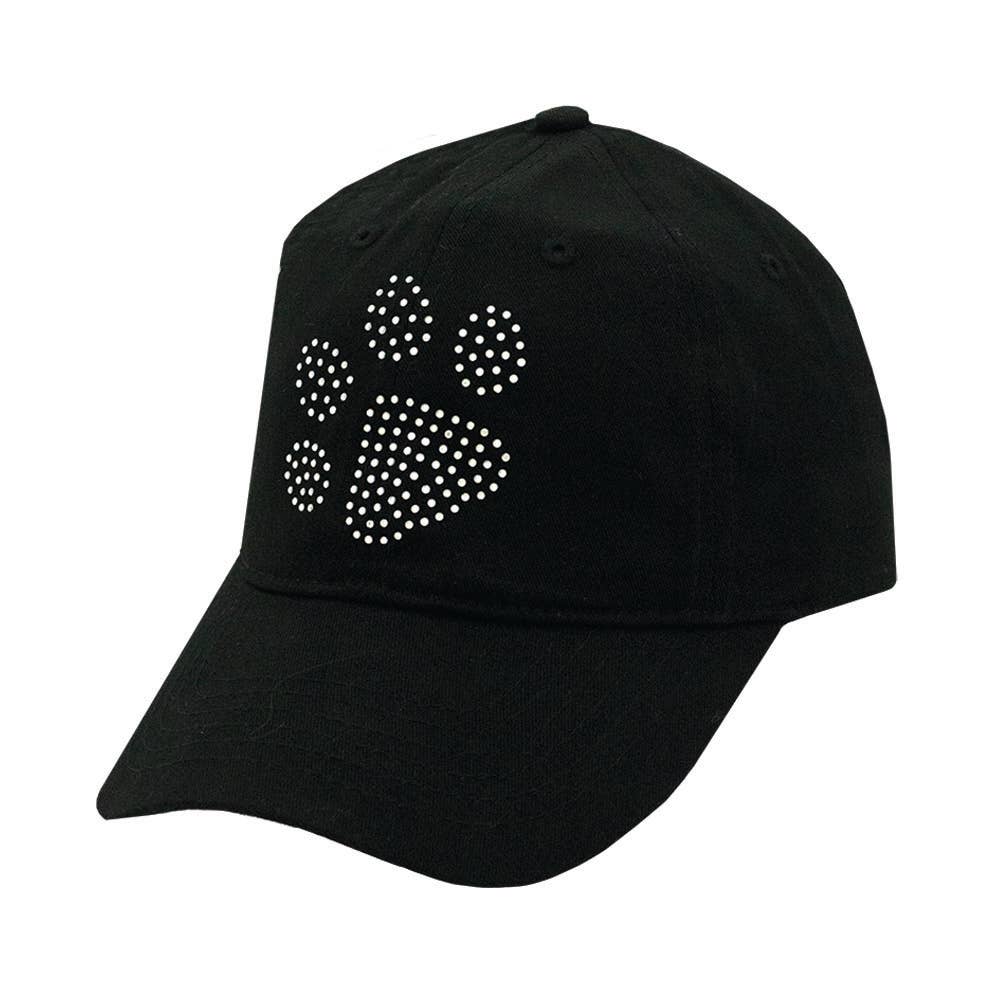 Clear Crystal Paw on Black Solid Cap