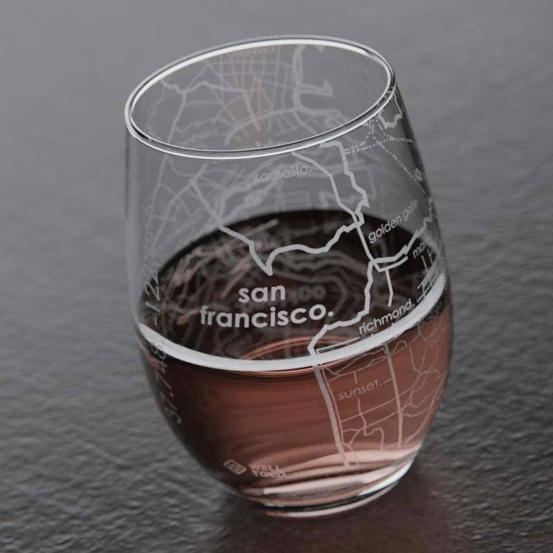San Francisco CA Map Stemless Wine Glass