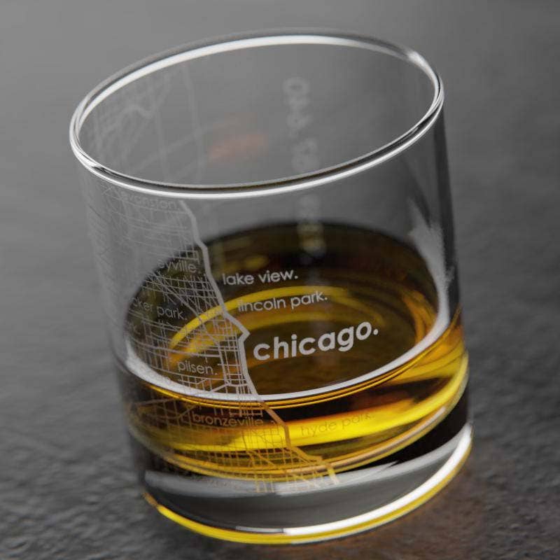 Chicago IL Map Rocks Whiskey Glass