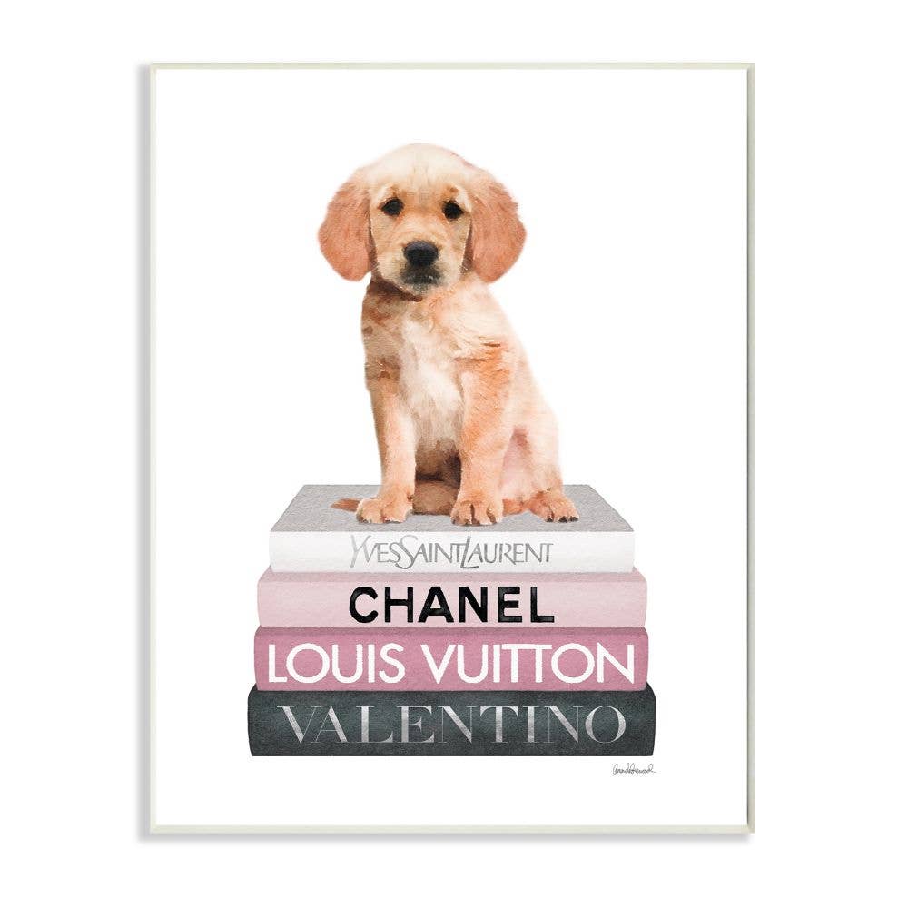 Adorable Puppy on Fashion Books Wall Plaque