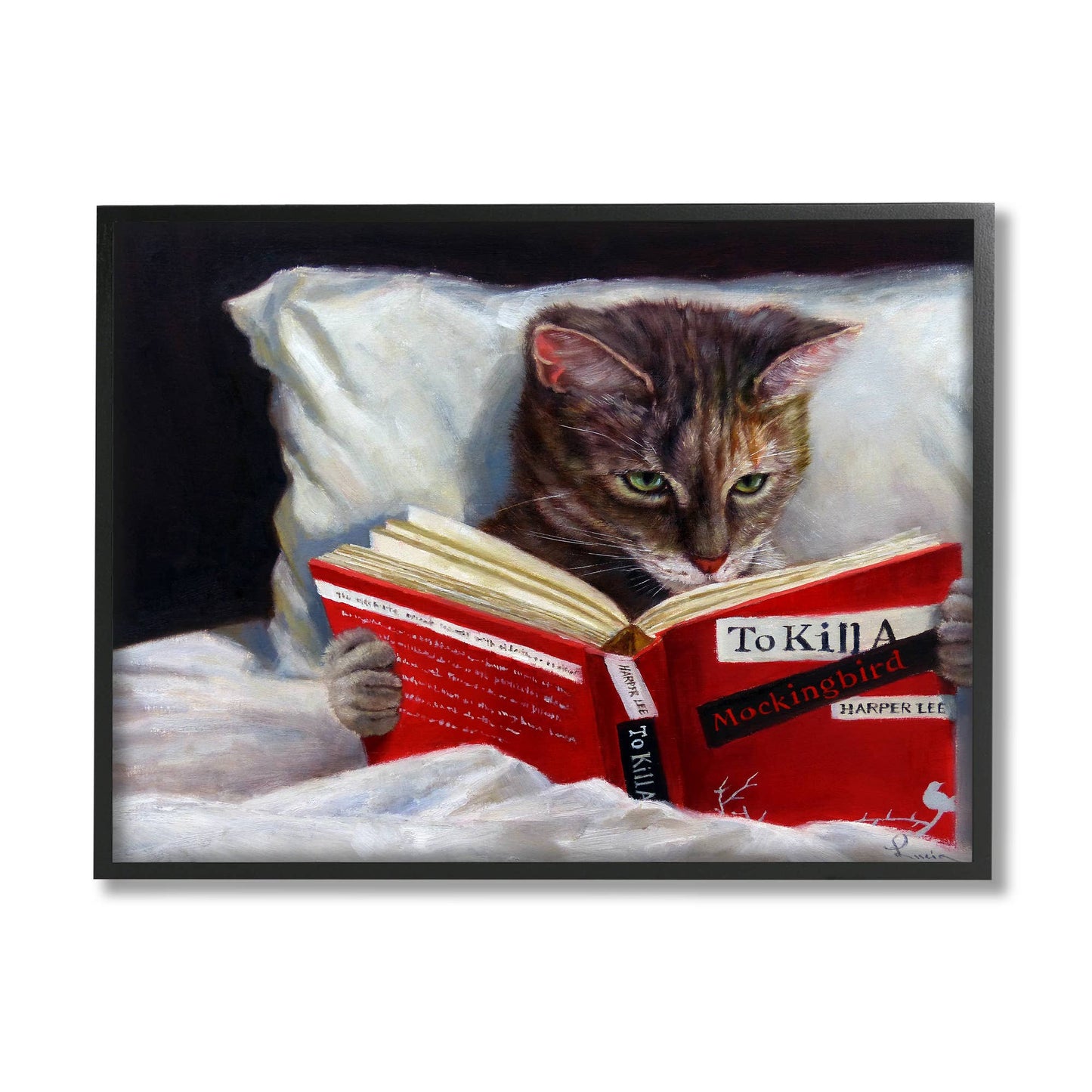 Cat Reading a Book in Bed Texturized Art