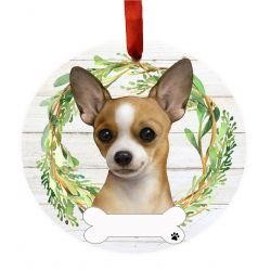 Chihuahua, Tan and White Ceramic Wreath Ornament