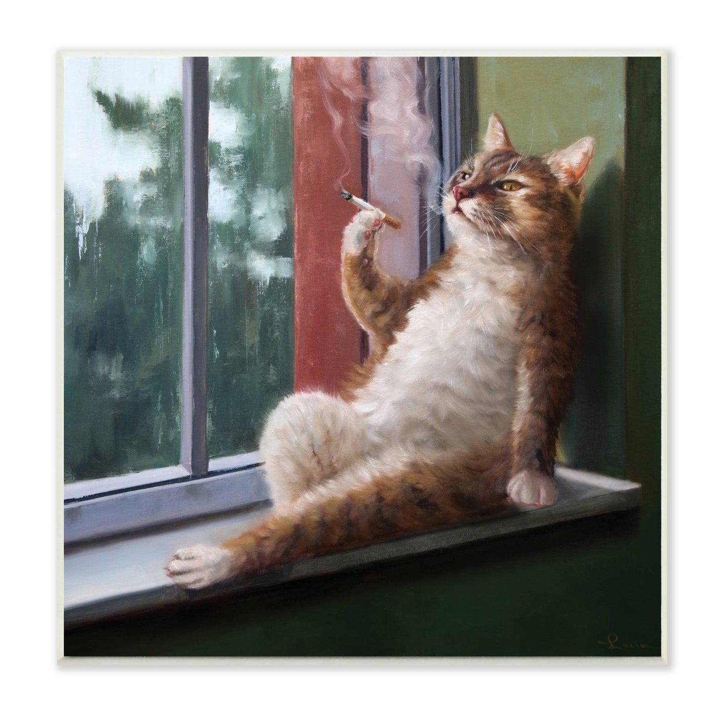 House Cat Smoking in Window Wall Plaque