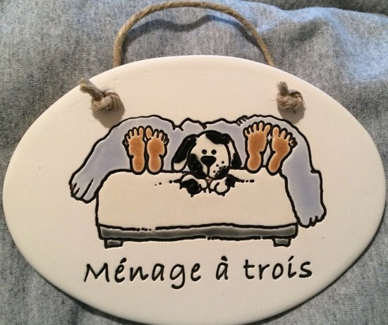 Menage a Trois Dog Ceramic Plaque