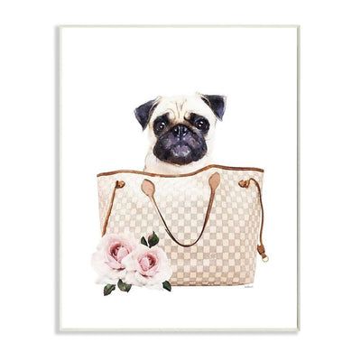 Pug with Checkered Designer Bag Wall Plaque