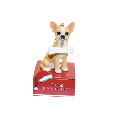 Statue Ornament with Bone-Fawn Chihuahua