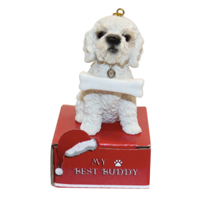 Statue Ornament with Bone-White Poodle