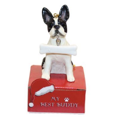 Statue Ornament with Bone-Boston Terrier