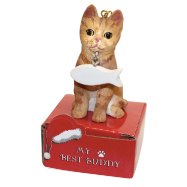 Statue Ornament with Fish-Orange Tabby