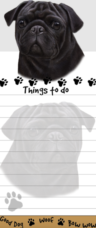 Die-Cut Tall Magnetic Notepad-Black Pug