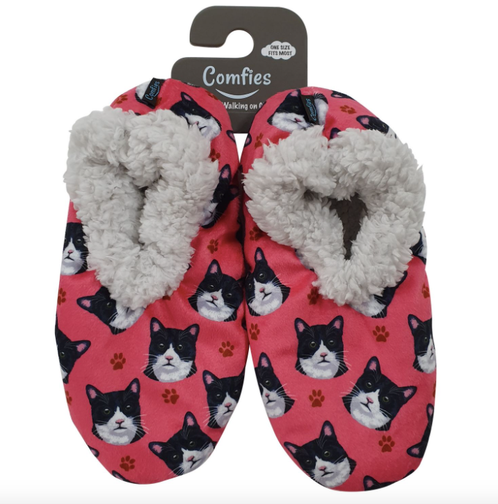 Pet Lover Slippers-Black and White Cat