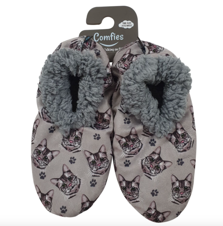 Pet Lover Slippers-Silver Tabby Cat