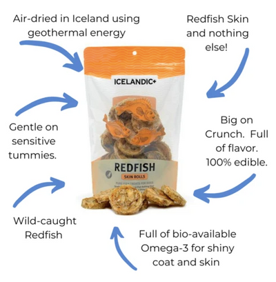 Icelandic Redfish Skin Rolls Dog Treats-3oz. Bag