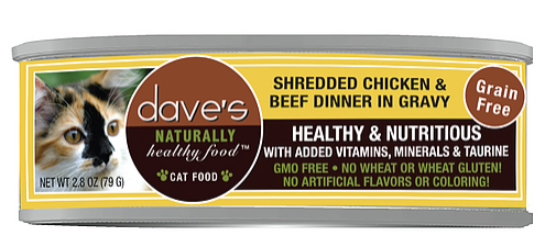 Dave's Pet Food Naturally Healthy Grain Free Wet Cat Food-Shredded Chicken and Beef