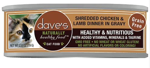 Dave's Pet Food Naturally Healthy Grain Free Wet Cat Food-Shredded Chicken and Lamb