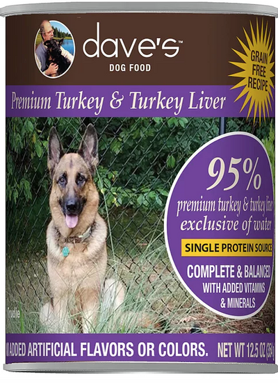 Dave's Pet Food 95% Premium Meat Canned Dog Food-Turkey and Turkey Liver