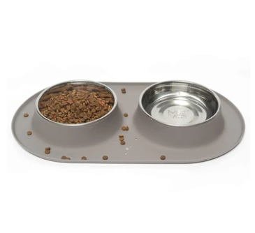 Messy Mutts Dog Silicone Double Feeder-Grey