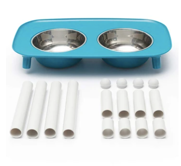 Messy Mutts Dog Silicone Elevated Double Feeder-Blue