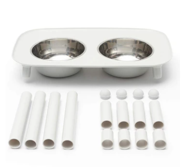 Messy Mutts Dog Silicone Elevated Double Feeder-Light Grey