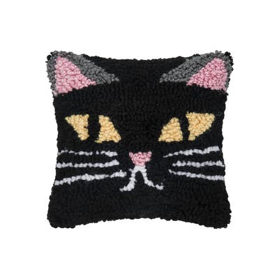 Spooky Cat Face Hooked Pillow 7x7