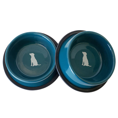 Heavy Stainless Steel Dog Bowl - teal, small