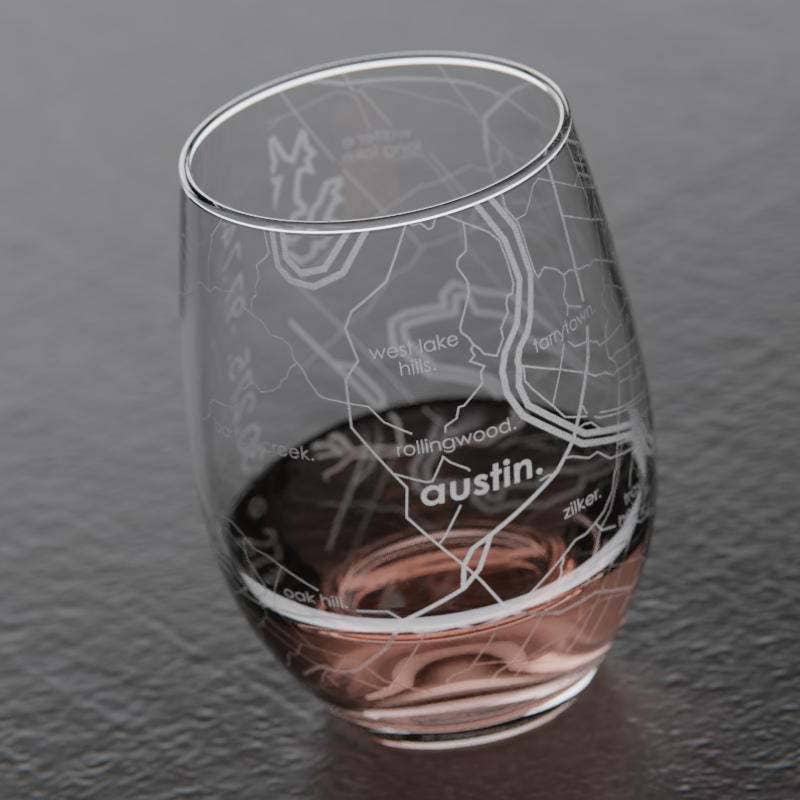 Austin TX Map Stemless Wine Glass