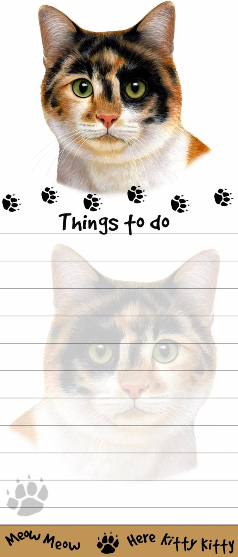 Die-Cut Tall Magnetic Notepad-Calico Cat